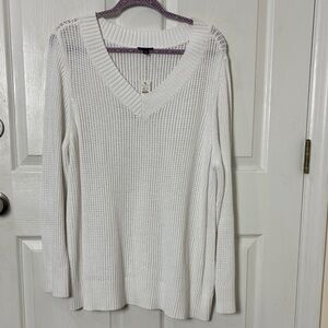 New NWT Talbots Plus Classic White V-Neck Open Stitch Sweater Sz 2X 100% cotton